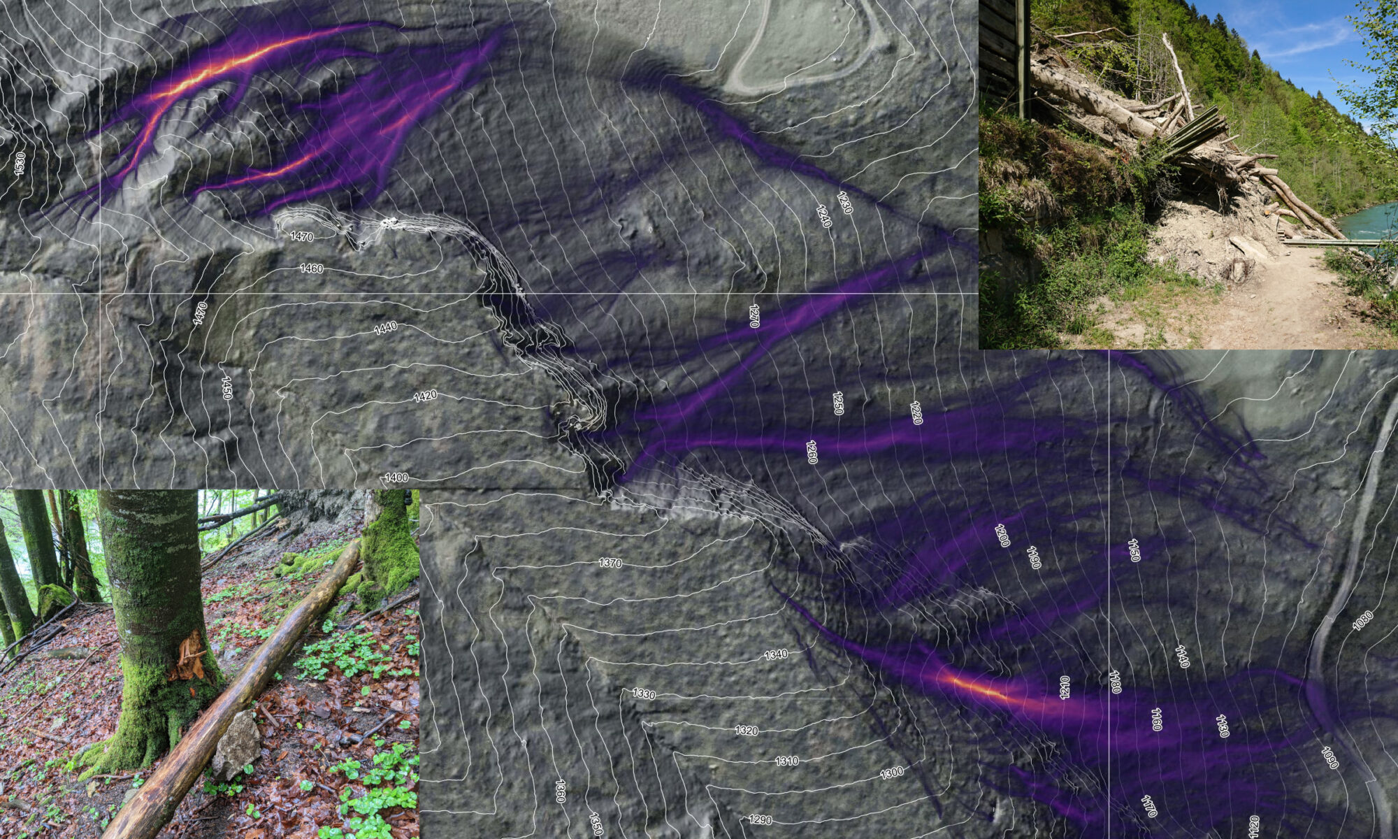 Alpine Naturgefahren -Steinschlagsimulation, Blockpassagen, Rutschung, Steinschlagmarke